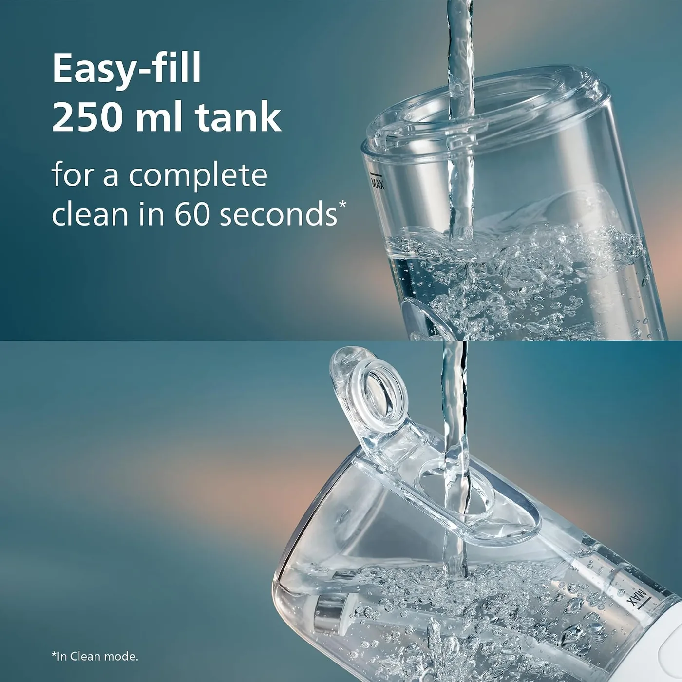 Water being poured into the 250 millilitre tank of the Philips Sonicare Power Flosser 3000
