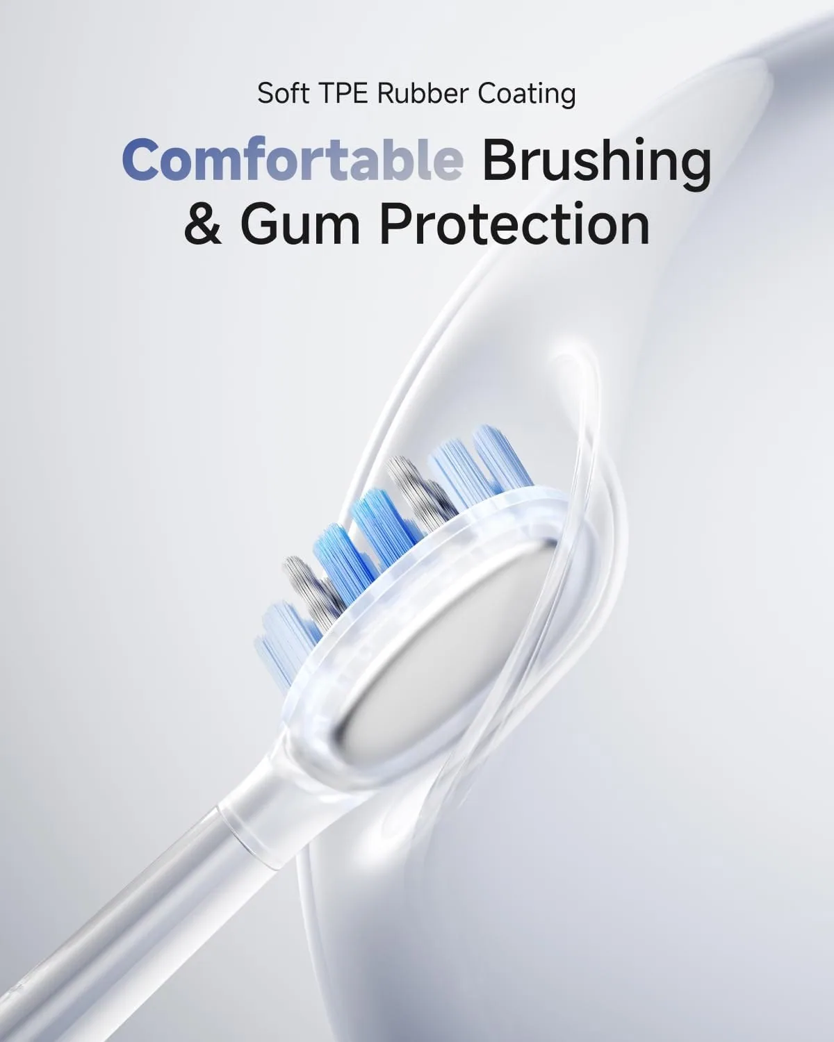 Close-up of the back of a Laifen brush head showing the soft TPU rubber cushion around the neck